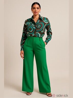 Women's SERENADE 1X Brown Teal Pleated Blouse